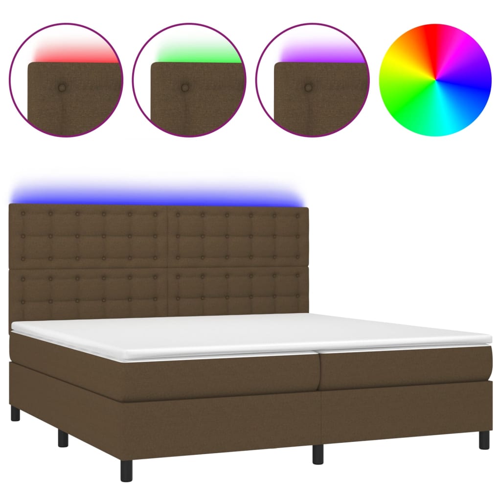 vidaXL Κρεβάτι Boxspring με Στρώμα & LED Σκ.Καφέ 200x200εκ. Υφασμάτινο