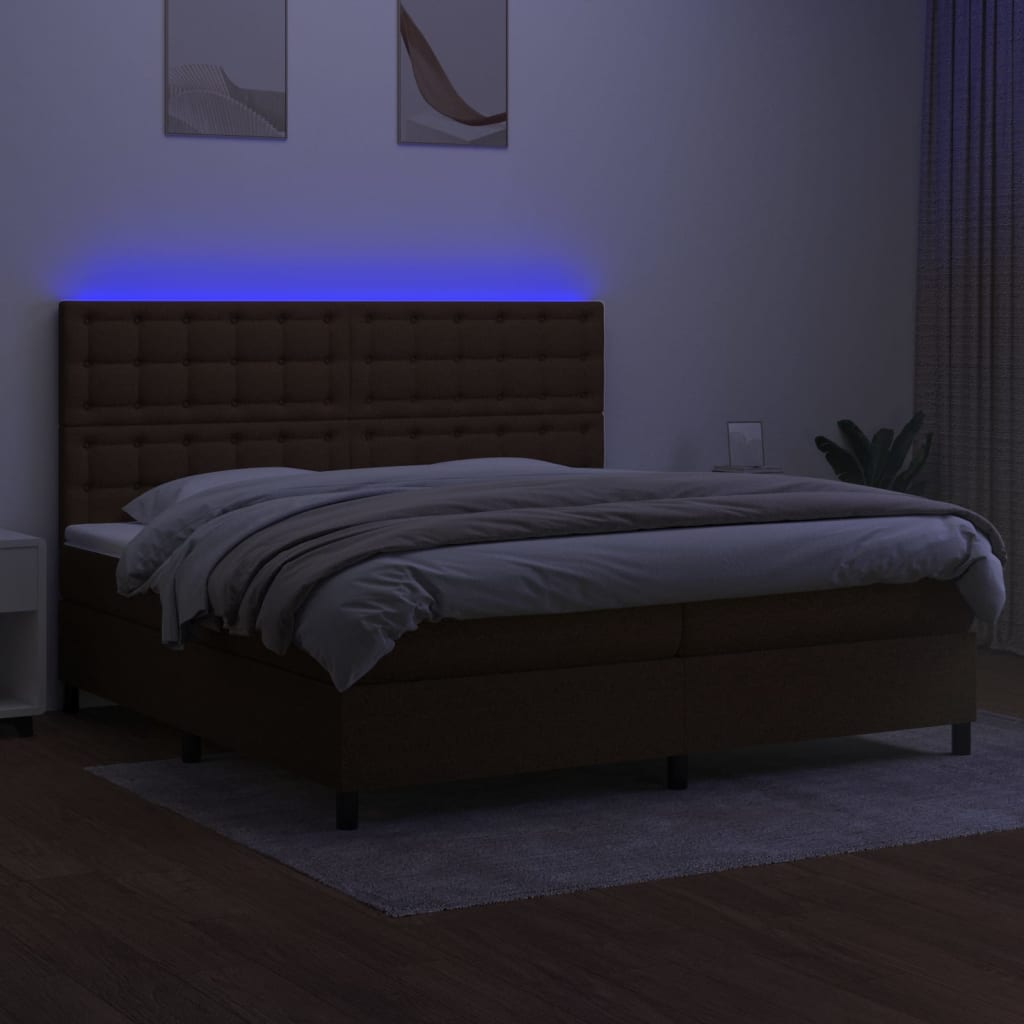 vidaXL Κρεβάτι Boxspring με Στρώμα & LED Σκ.Καφέ 200x200εκ. Υφασμάτινο