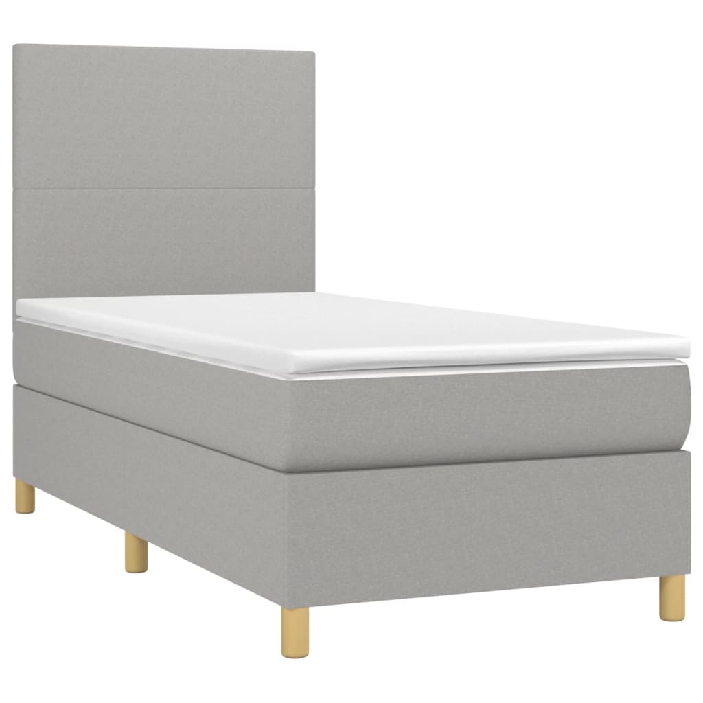 vidaXL Κρεβάτι Boxspring με Στρώμα & LED Αν.Γκρι 90x200 εκ. Υφασμάτινο