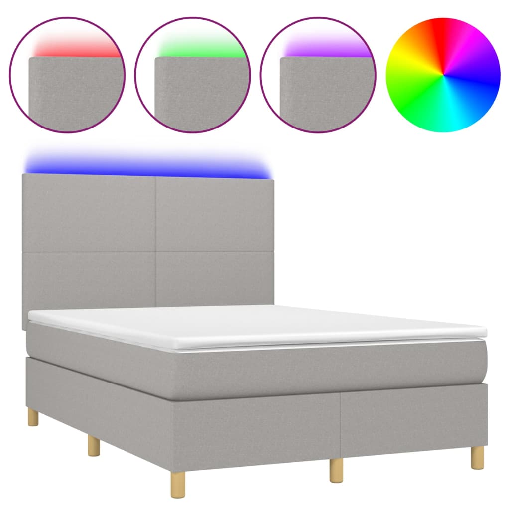 vidaXL Κρεβάτι Boxspring με Στρώμα & LED Αν.Γκρι 140x190εκ. Υφασμάτινο
