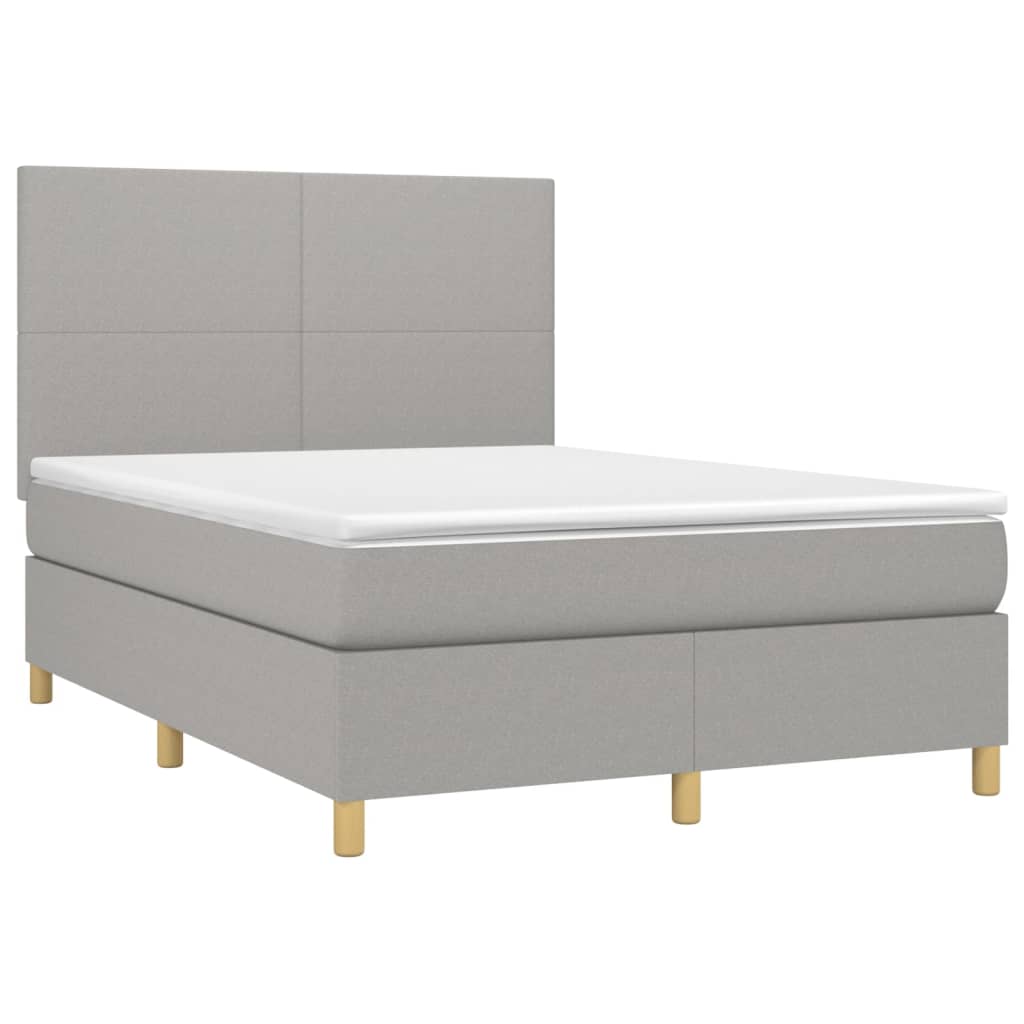vidaXL Κρεβάτι Boxspring με Στρώμα & LED Αν.Γκρι 140x190εκ. Υφασμάτινο
