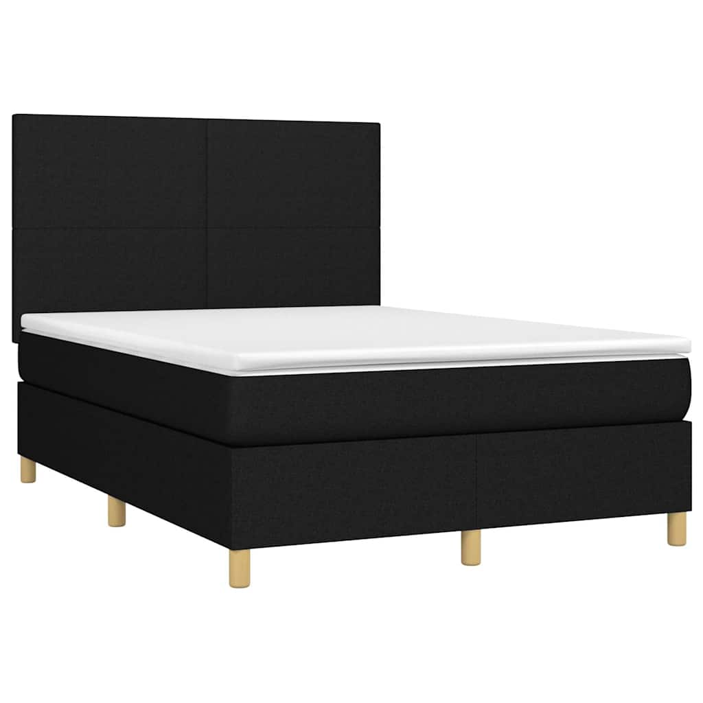 vidaXL Κρεβάτι Boxspring με Στρώμα & LED Μαύρο 140x200 εκ. Υφασμάτινο