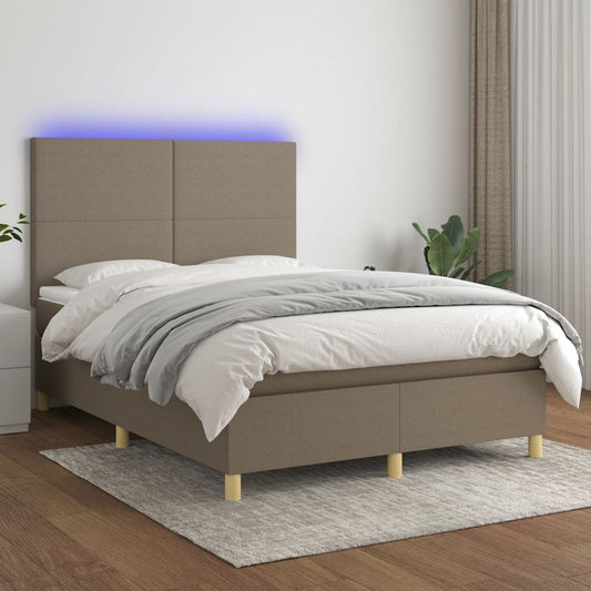 vidaXL Κρεβάτι Boxspring με Στρώμα & LED Taupe 140x200 εκ. Υφασμάτινο