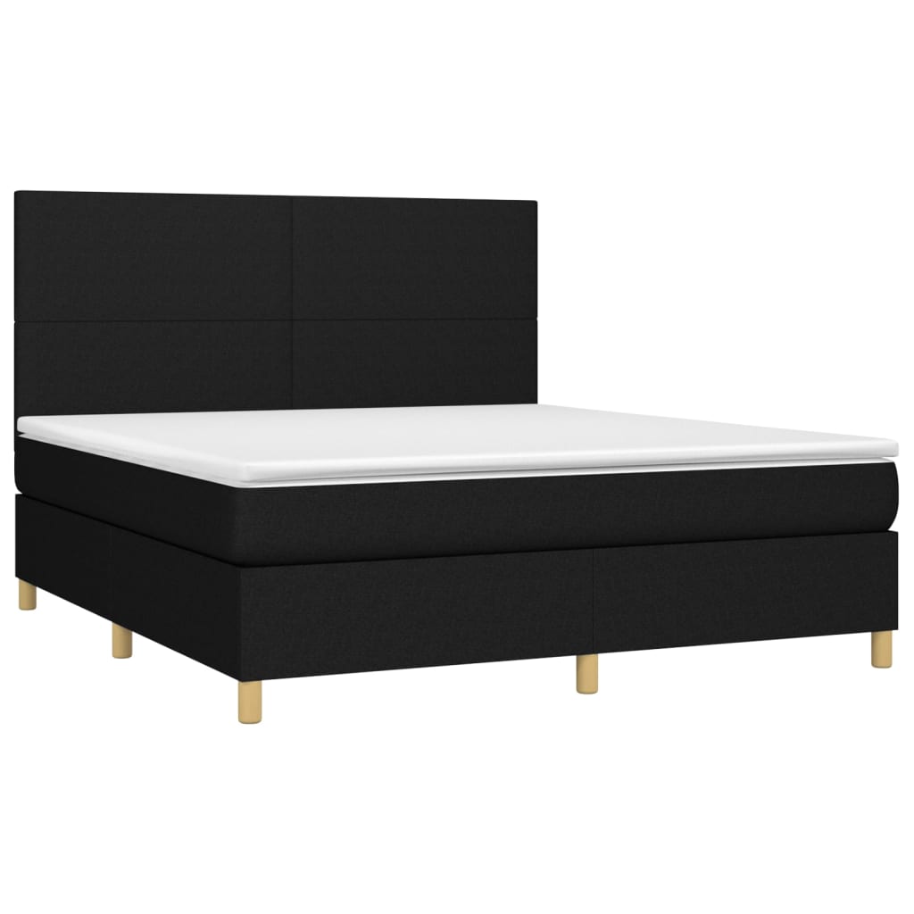 vidaXL Κρεβάτι Boxspring με Στρώμα & LED Μαύρο 160x200 εκ. Υφασμάτινο