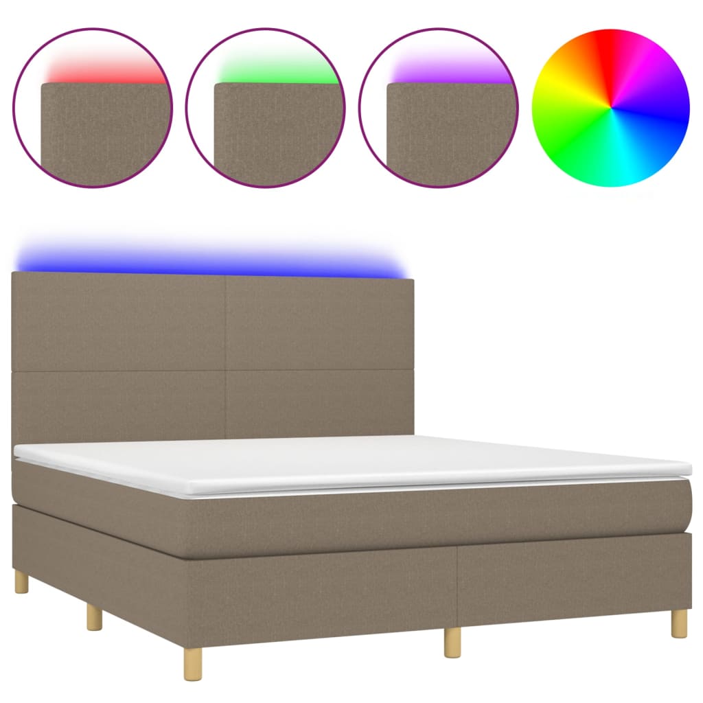 vidaXL Κρεβάτι Boxspring με Στρώμα & LED Taupe 160x200 εκ. Υφασμάτινο