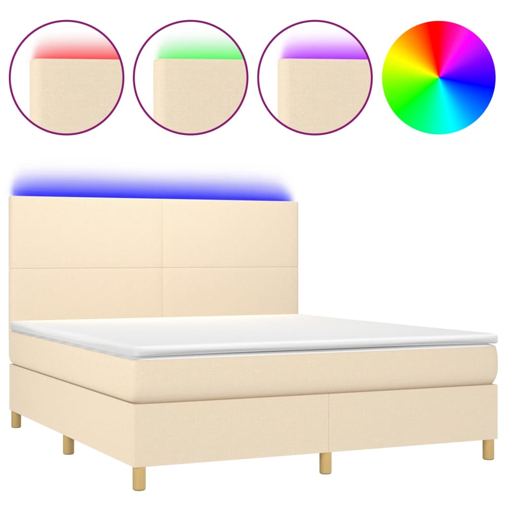 vidaXL Κρεβάτι Boxspring με Στρώμα & LED Κρεμ 160x200 εκ. Υφασμάτινο