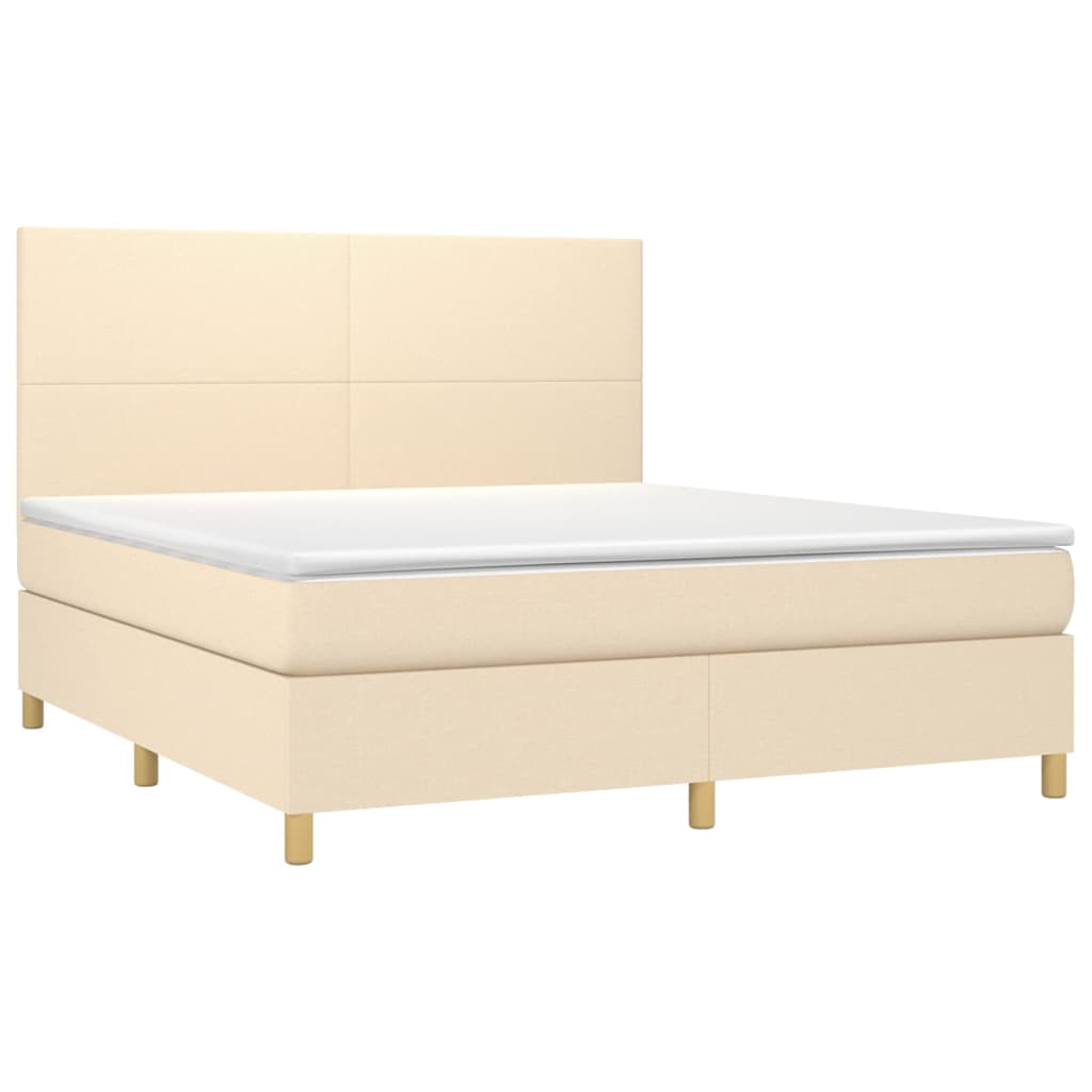 vidaXL Κρεβάτι Boxspring με Στρώμα & LED Κρεμ 160x200 εκ. Υφασμάτινο