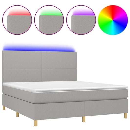 vidaXL Κρεβάτι Boxspring με Στρώμα & LED Αν.Γκρι 180x200εκ. Υφασμάτινο