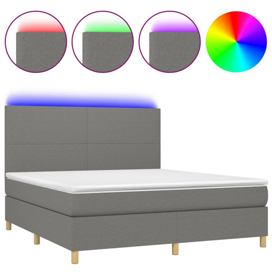 vidaXL Κρεβάτι Boxspring με Στρώμα & LED Σκ.Γκρι 180x200 εκ Υφασμάτινο