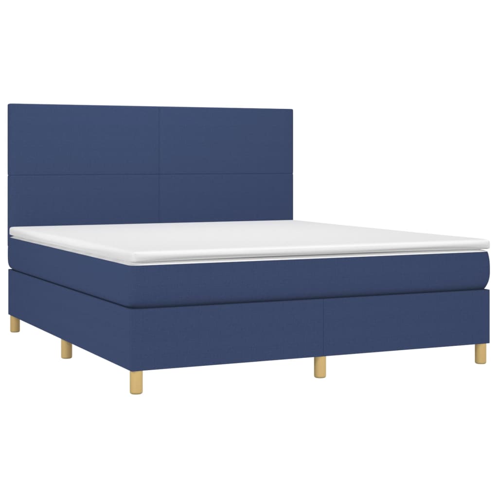vidaXL Κρεβάτι Boxspring με Στρώμα & LED Μπλε 180x200 εκ. Υφασμάτινο