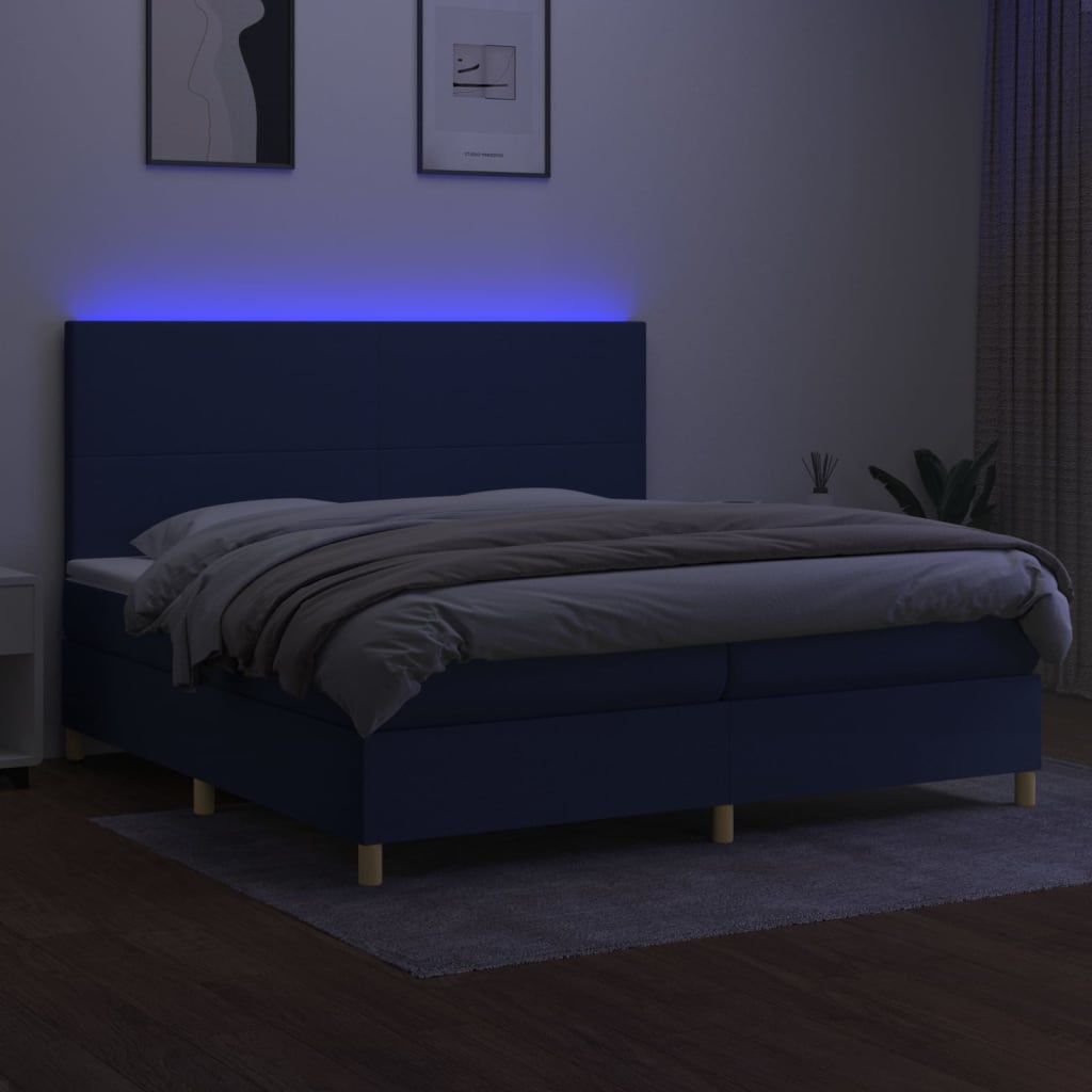 vidaXL Κρεβάτι Boxspring με Στρώμα & LED Μπλε 200x200 εκ. Υφασμάτινο
