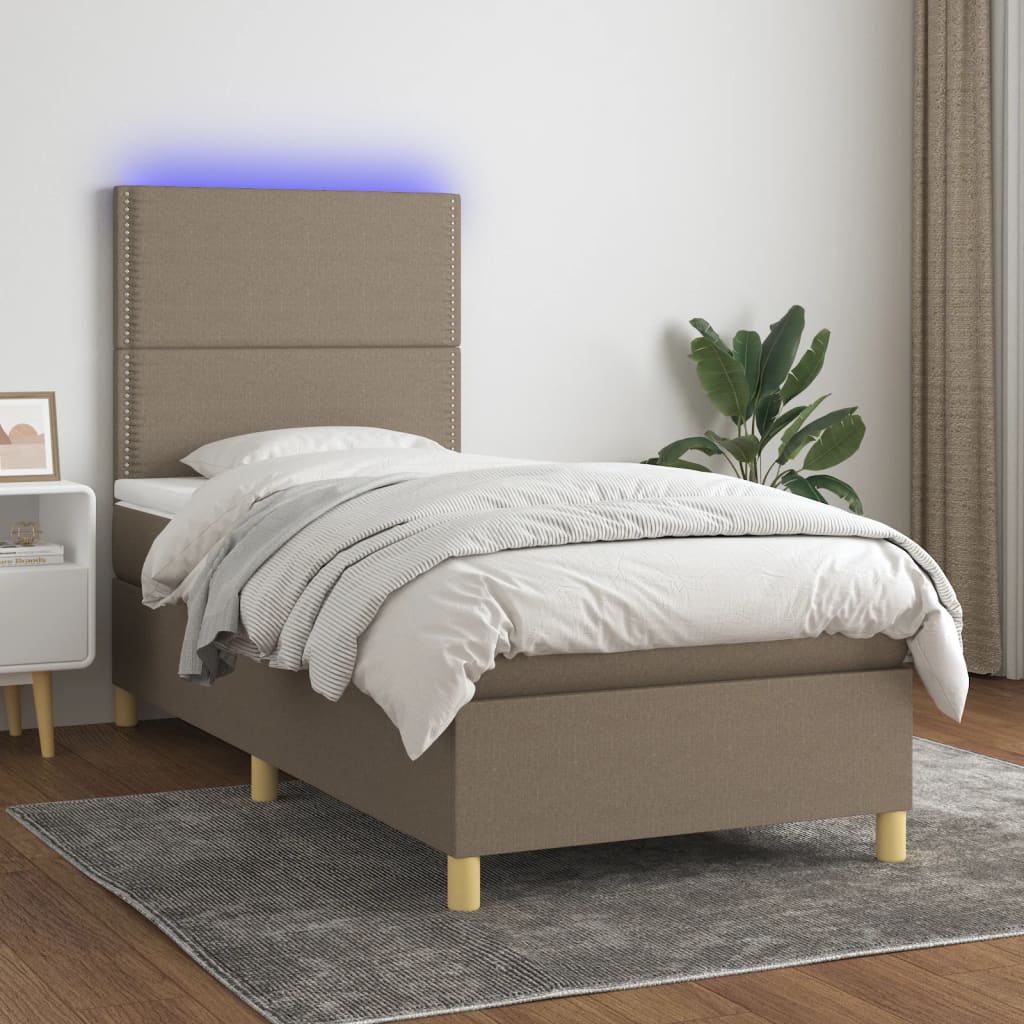 vidaXL Κρεβάτι Boxspring με Στρώμα & LED Taupe 90x190 εκ. Υφασμάτινο