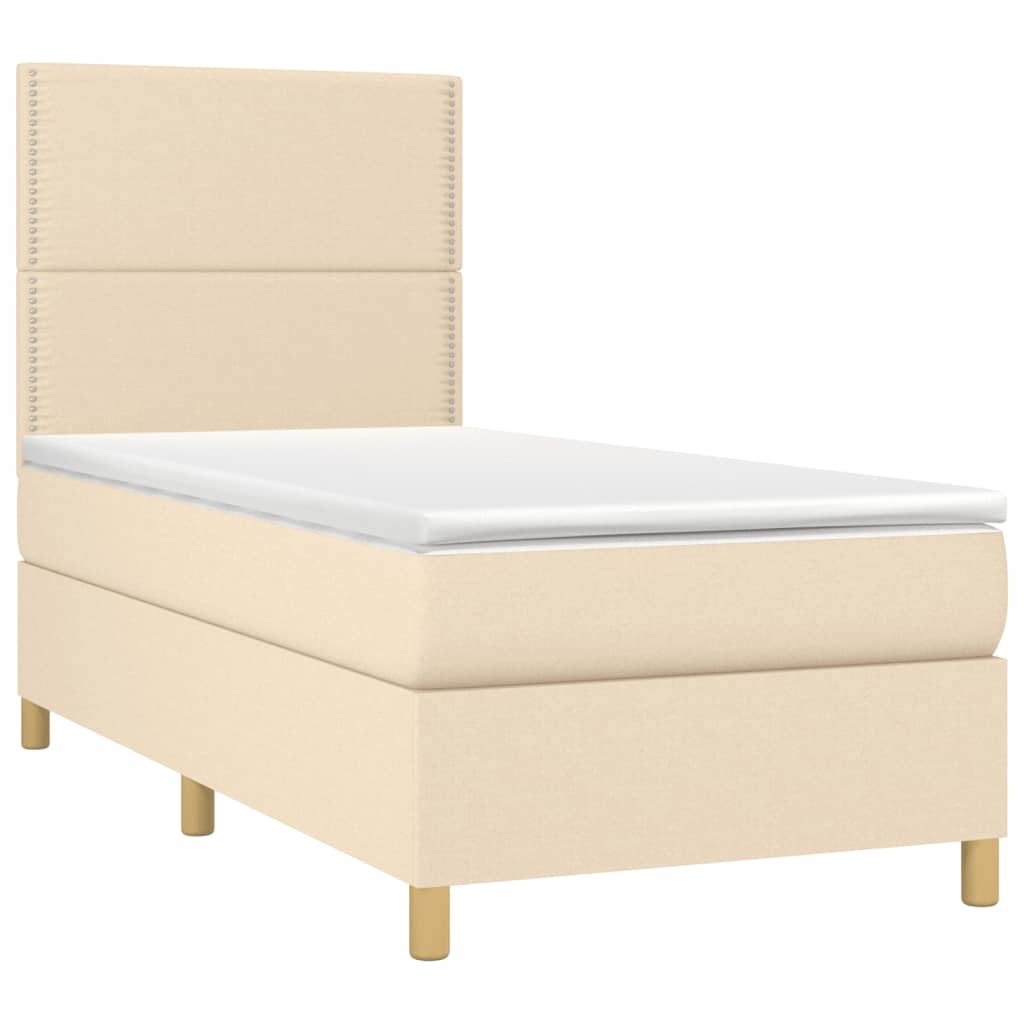 vidaXL Κρεβάτι Boxspring με Στρώμα & LED Κρεμ 90x190 εκ. Υφασμάτινο
