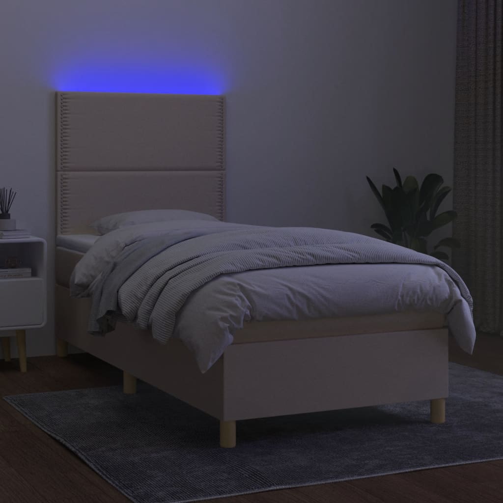 vidaXL Κρεβάτι Boxspring με Στρώμα & LED Κρεμ 90x190 εκ. Υφασμάτινο