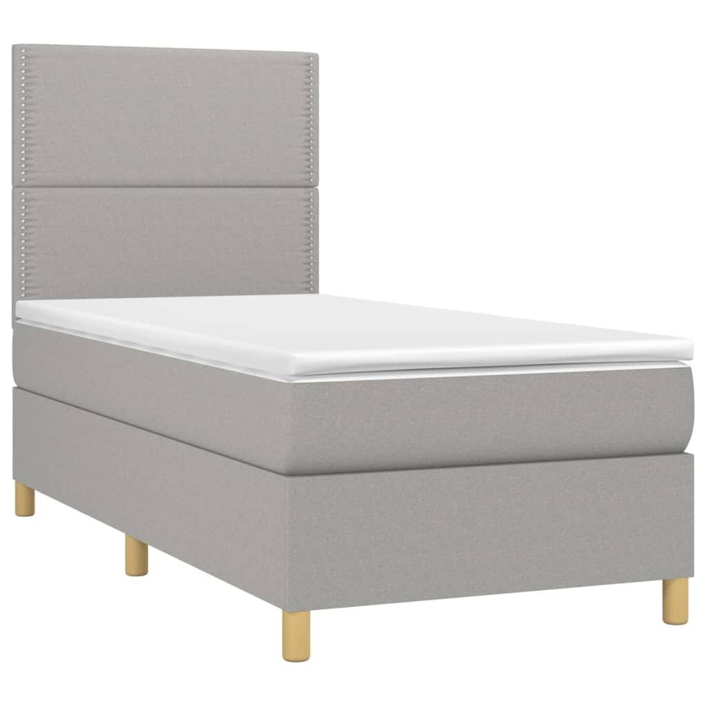 vidaXL Κρεβάτι Boxspring με Στρώμα & LED Αν.Γκρι 90x200 εκ. Υφασμάτινο