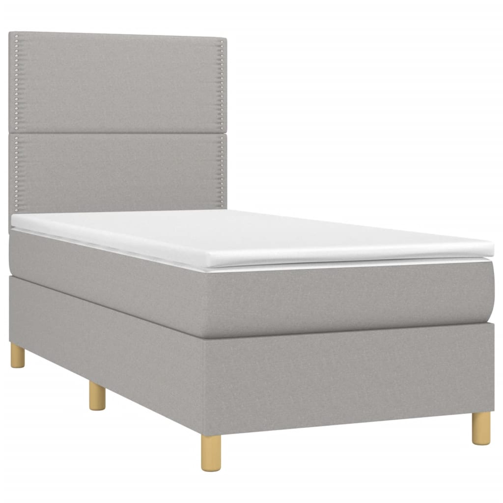 vidaXL Κρεβάτι Boxspring με Στρώμα & LED Αν.Γκρι 100x200εκ. Υφασμάτινο