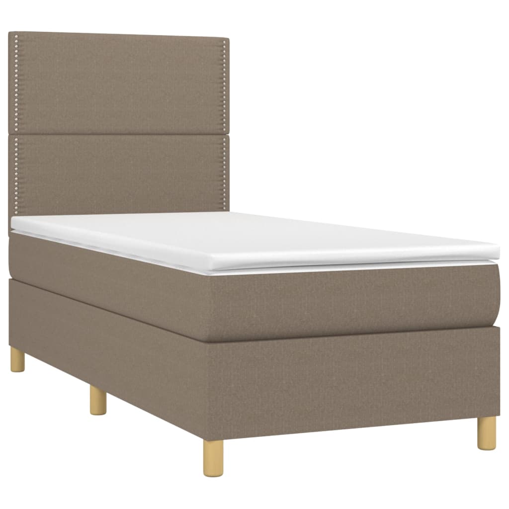 vidaXL Κρεβάτι Boxspring με Στρώμα & LED Taupe 100x200 εκ. Υφασμάτινο