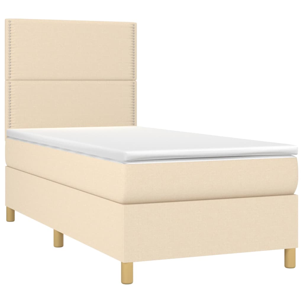 vidaXL Κρεβάτι Boxspring με Στρώμα & LED Κρεμ 100x200 εκ. Υφασμάτινο