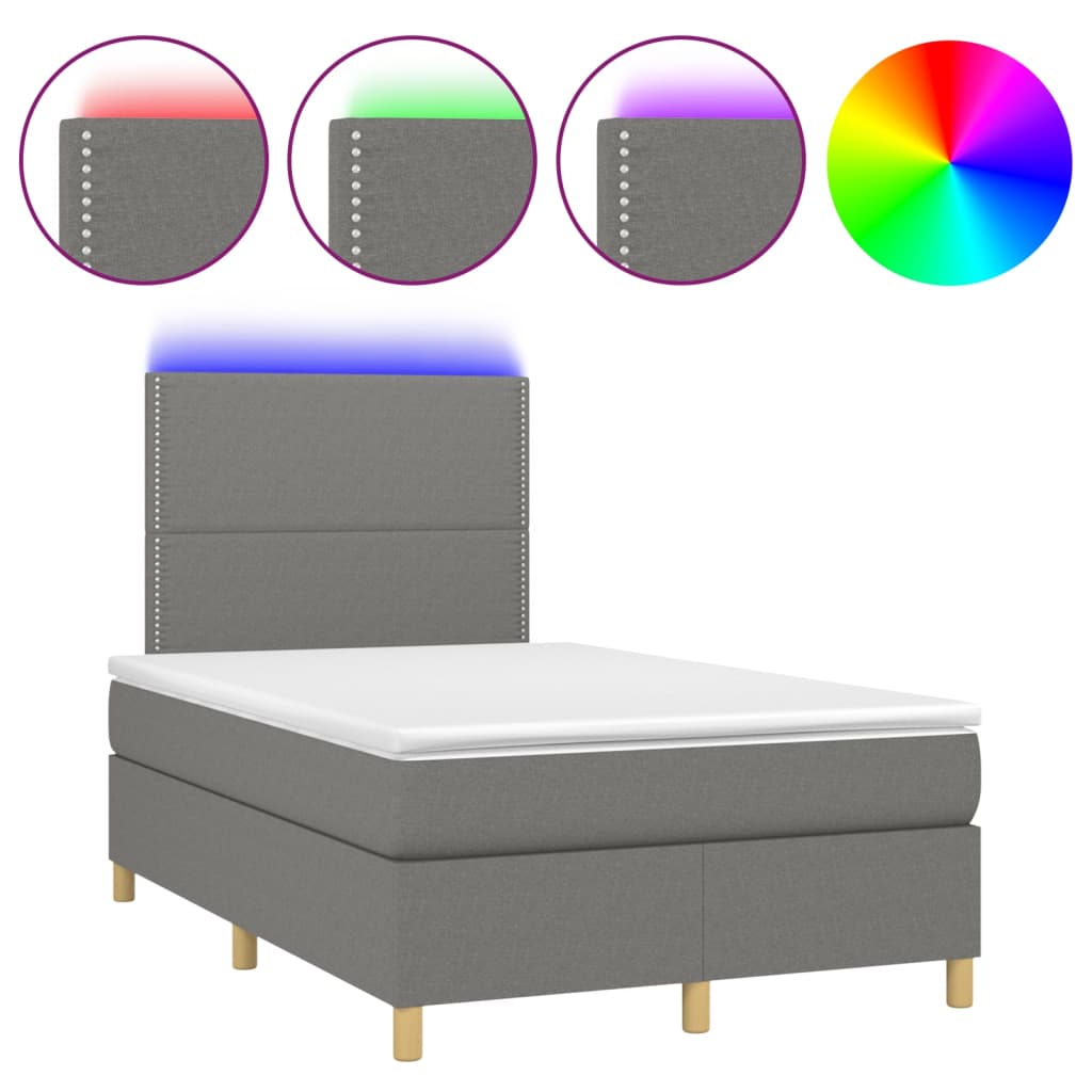 vidaXL Κρεβάτι Boxspring με Στρώμα & LED Σκ.Γκρι 120x200 εκ Υφασμάτινο