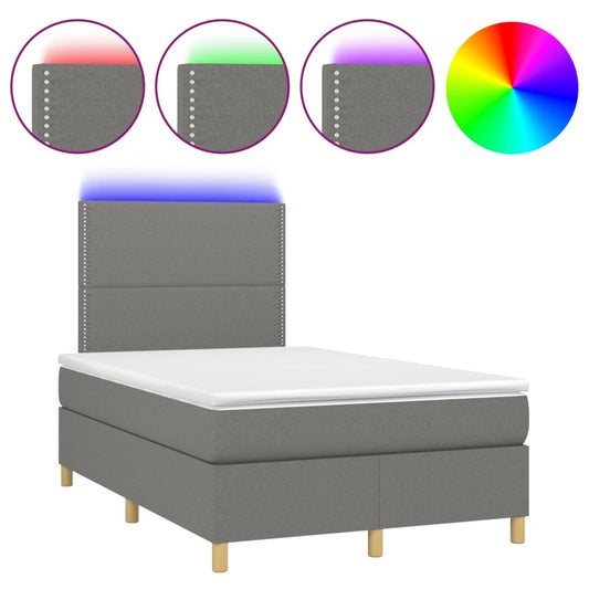 vidaXL Κρεβάτι Boxspring με Στρώμα & LED Σκ.Γκρι 120x200 εκ Υφασμάτινο