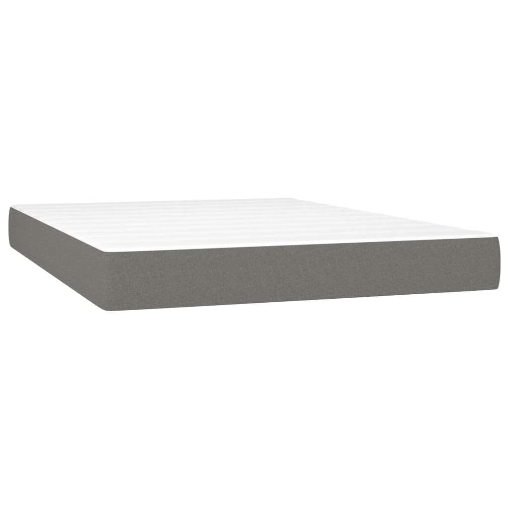 vidaXL Κρεβάτι Boxspring με Στρώμα & LED Σκ.Γκρι 140x190εκ. Υφασμάτινο