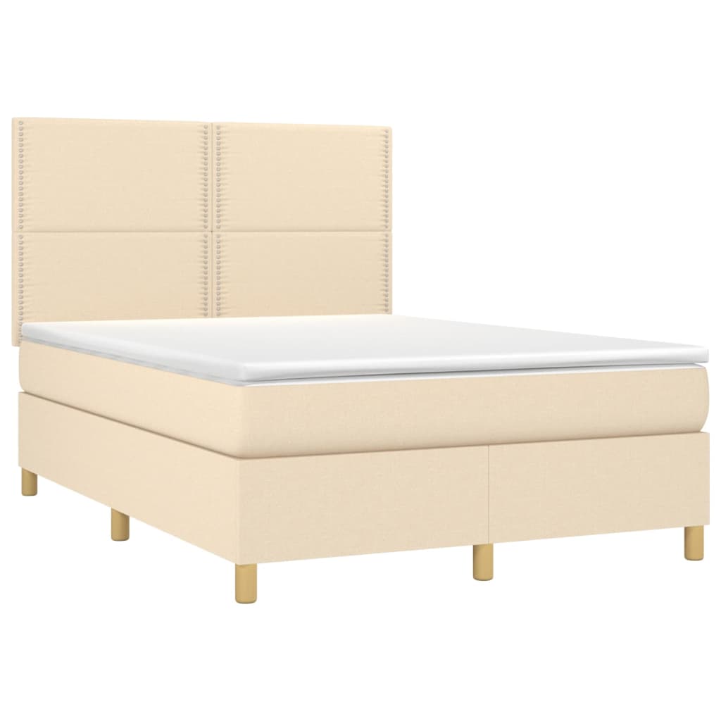 vidaXL Κρεβάτι Boxspring με Στρώμα & LED Κρεμ 140x190 εκ. Υφασμάτινο