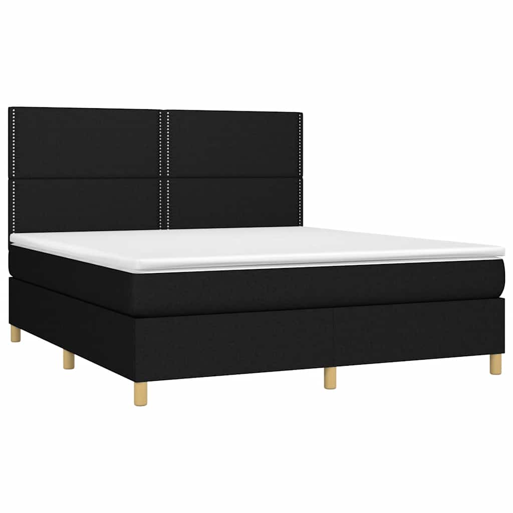 vidaXL Κρεβάτι Boxspring με Στρώμα & LED Μαύρο 180x200 εκ. Υφασμάτινο