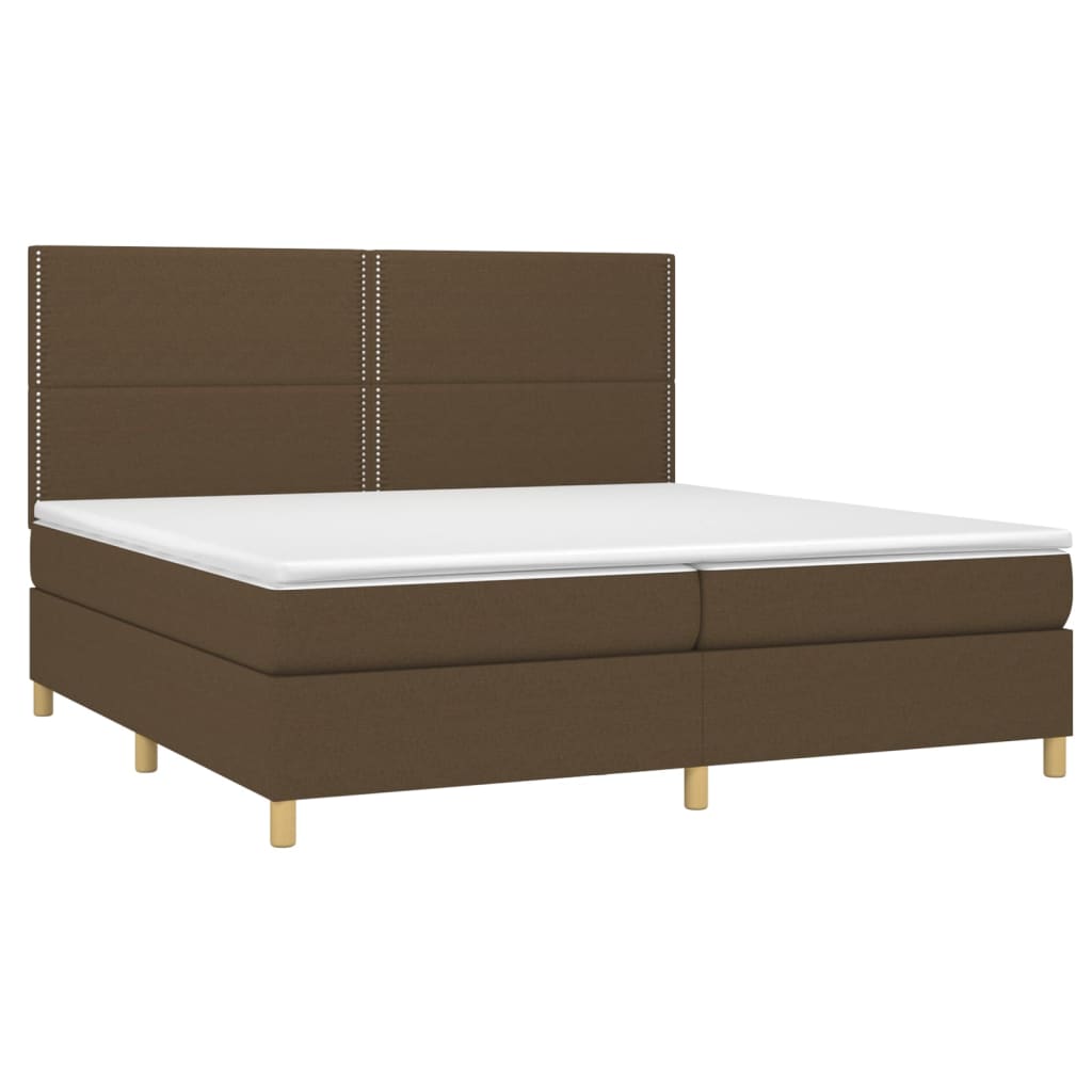 vidaXL Κρεβάτι Boxspring με Στρώμα & LED Σκ.Καφέ 200x200εκ. Υφασμάτινο