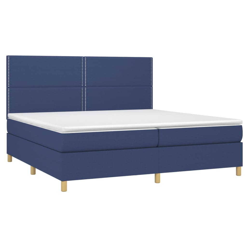 vidaXL Κρεβάτι Boxspring με Στρώμα & LED Μπλε 200x200 εκ. Υφασμάτινο