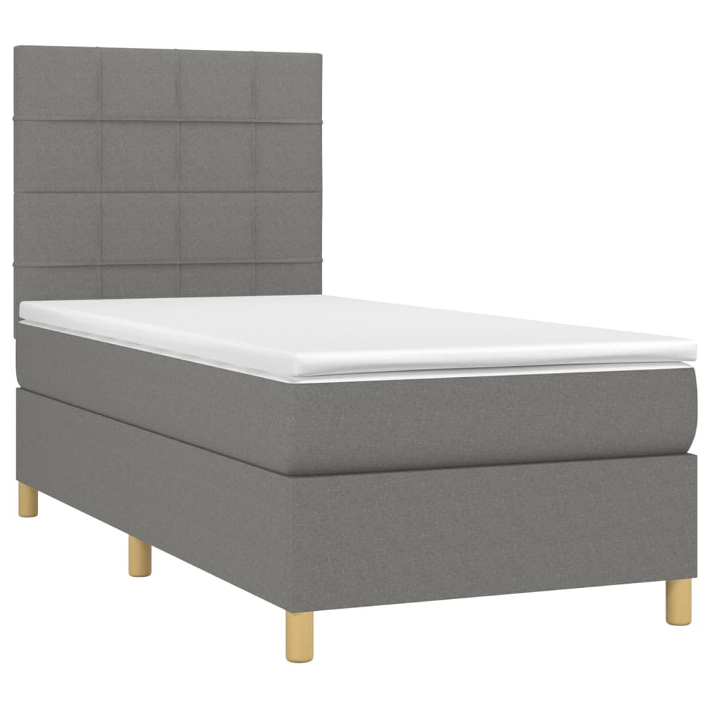vidaXL Κρεβάτι Boxspring με Στρώμα & LED Σκ.Γκρι 80x200 εκ. Υφασμάτινο