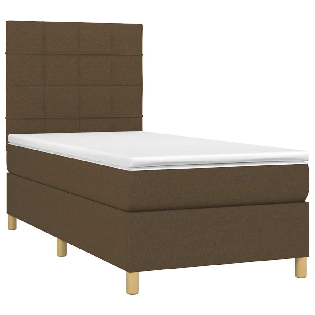 vidaXL Κρεβάτι Boxspring με Στρώμα & LED Σκ.Καφέ 80x200 εκ. Υφασμάτινο