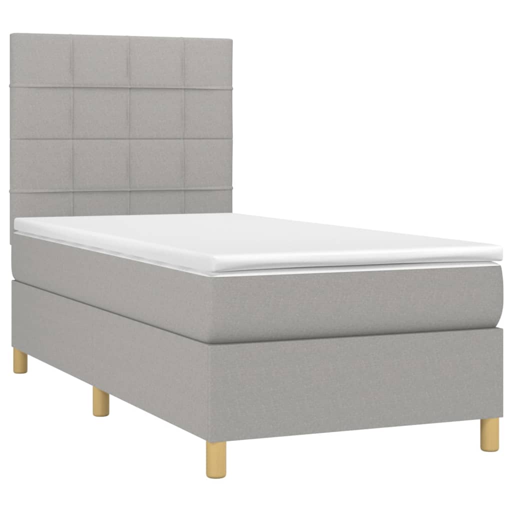 vidaXL Κρεβάτι Boxspring με Στρώμα & LED Αν.Γκρι 90x190 εκ. Υφασμάτινο