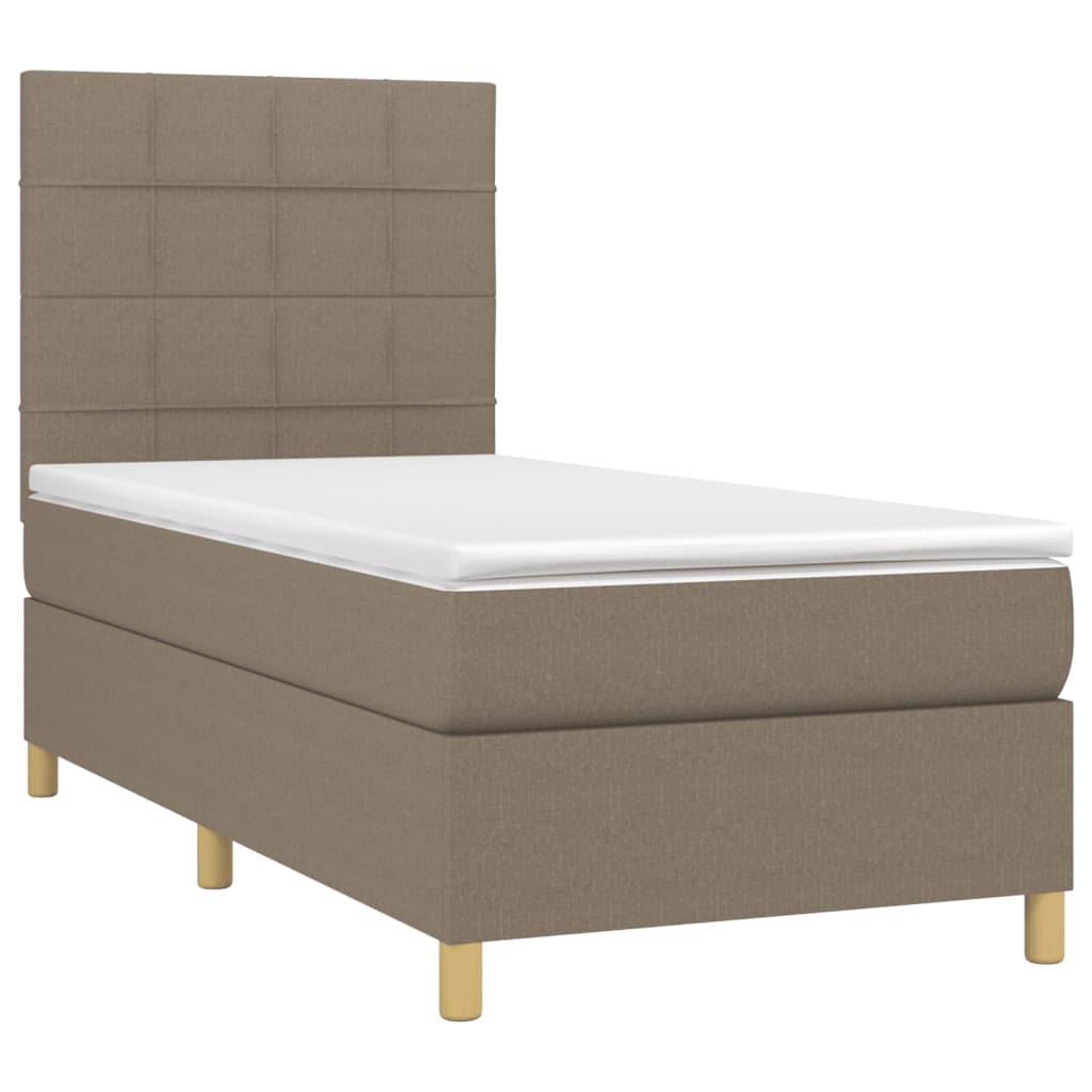 vidaXL Κρεβάτι Boxspring με Στρώμα & LED Taupe 90x200 εκ. Υφασμάτινο