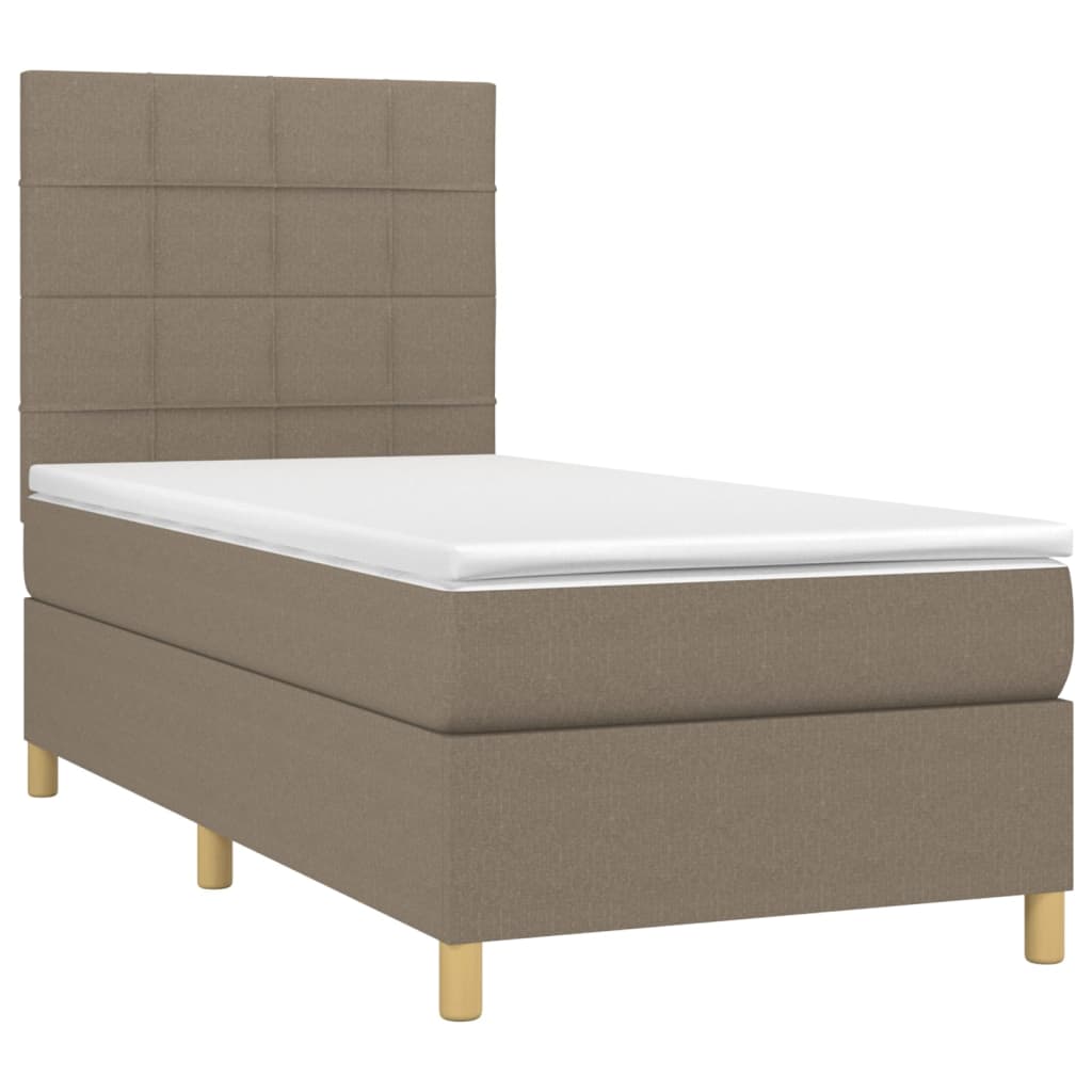 vidaXL Κρεβάτι Boxspring με Στρώμα & LED Taupe 100x200 εκ. Υφασμάτινο