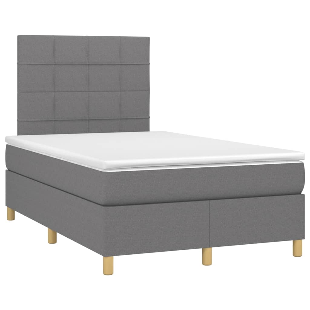 vidaXL Κρεβάτι Boxspring με Στρώμα & LED Σκ.Γκρι 120x200 εκ Υφασμάτινο