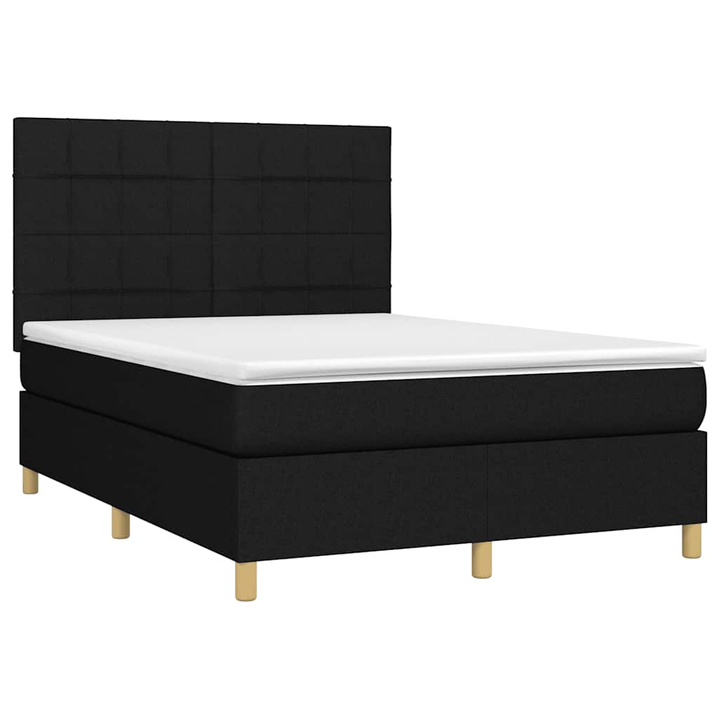 vidaXL Κρεβάτι Boxspring με Στρώμα & LED Μαύρο 140x190 εκ. Υφασμάτινο