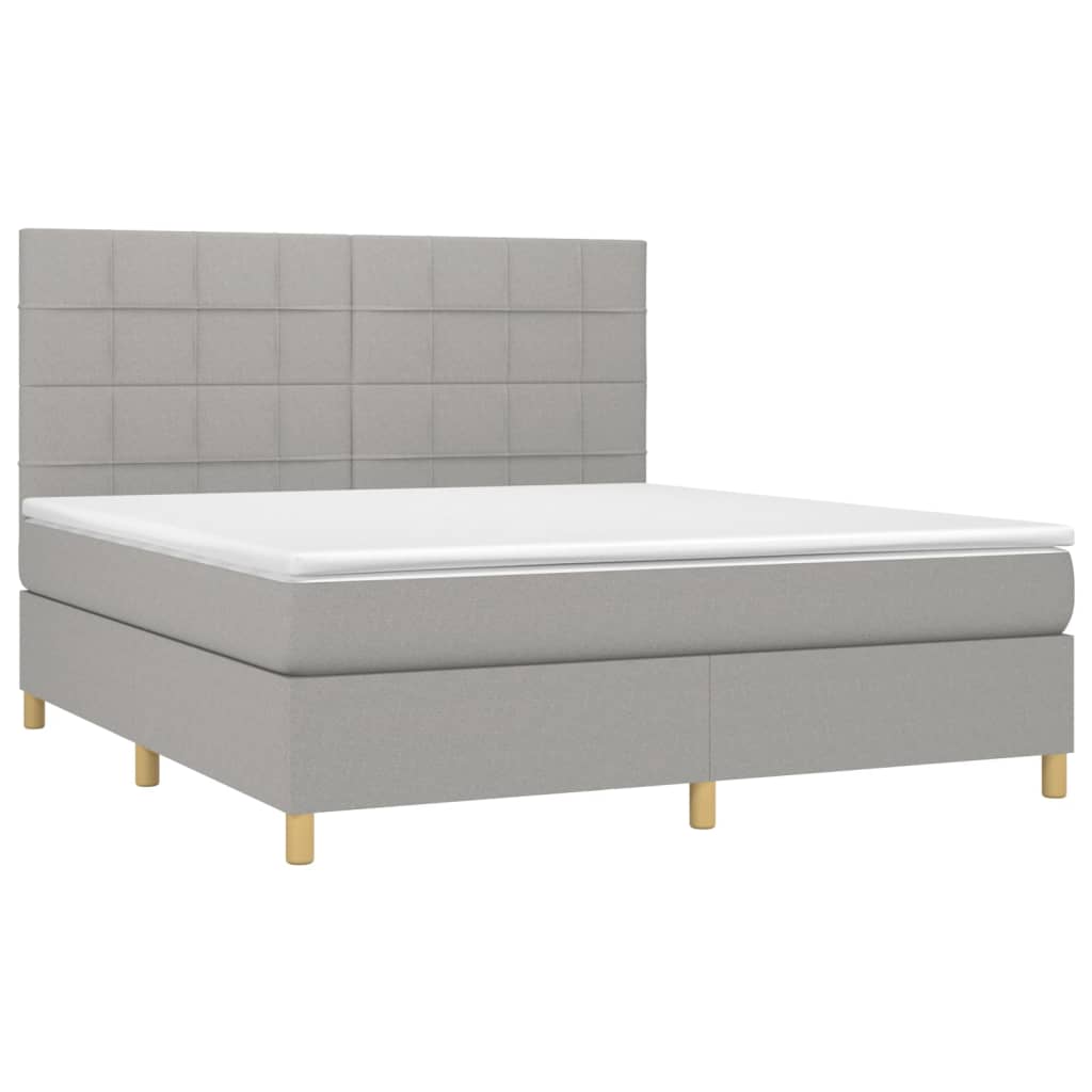 vidaXL Κρεβάτι Boxspring με Στρώμα & LED Αν.Γκρι 180x200εκ. Υφασμάτινο