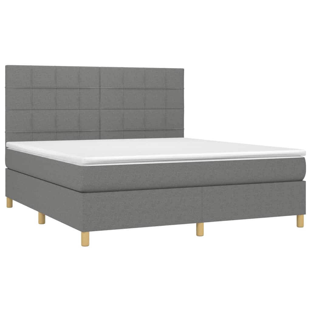 vidaXL Κρεβάτι Boxspring με Στρώμα & LED Σκ.Γκρι 180x200 εκ Υφασμάτινο