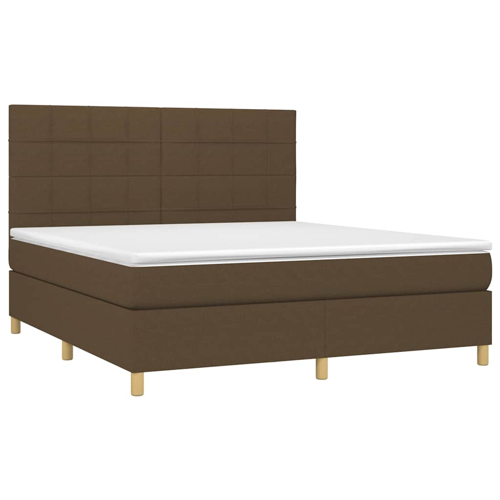 vidaXL Κρεβάτι Boxspring με Στρώμα & LED Σκ.Καφέ 180x200εκ. Υφασμάτινο