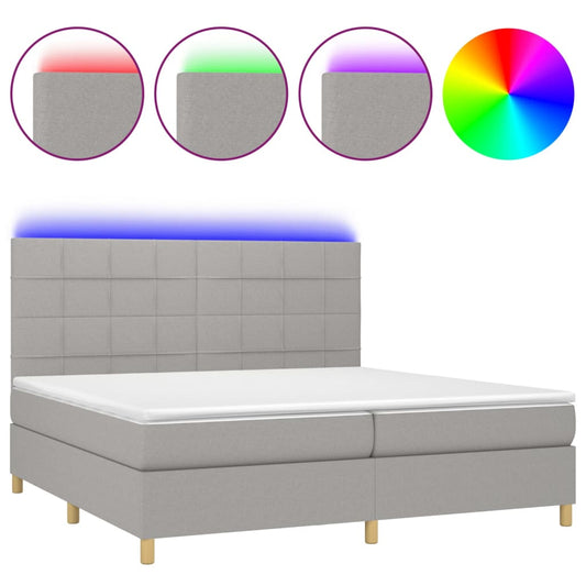 vidaXL Κρεβάτι Boxspring με Στρώμα & LED Αν.Γκρι 200x200εκ. Υφασμάτινο