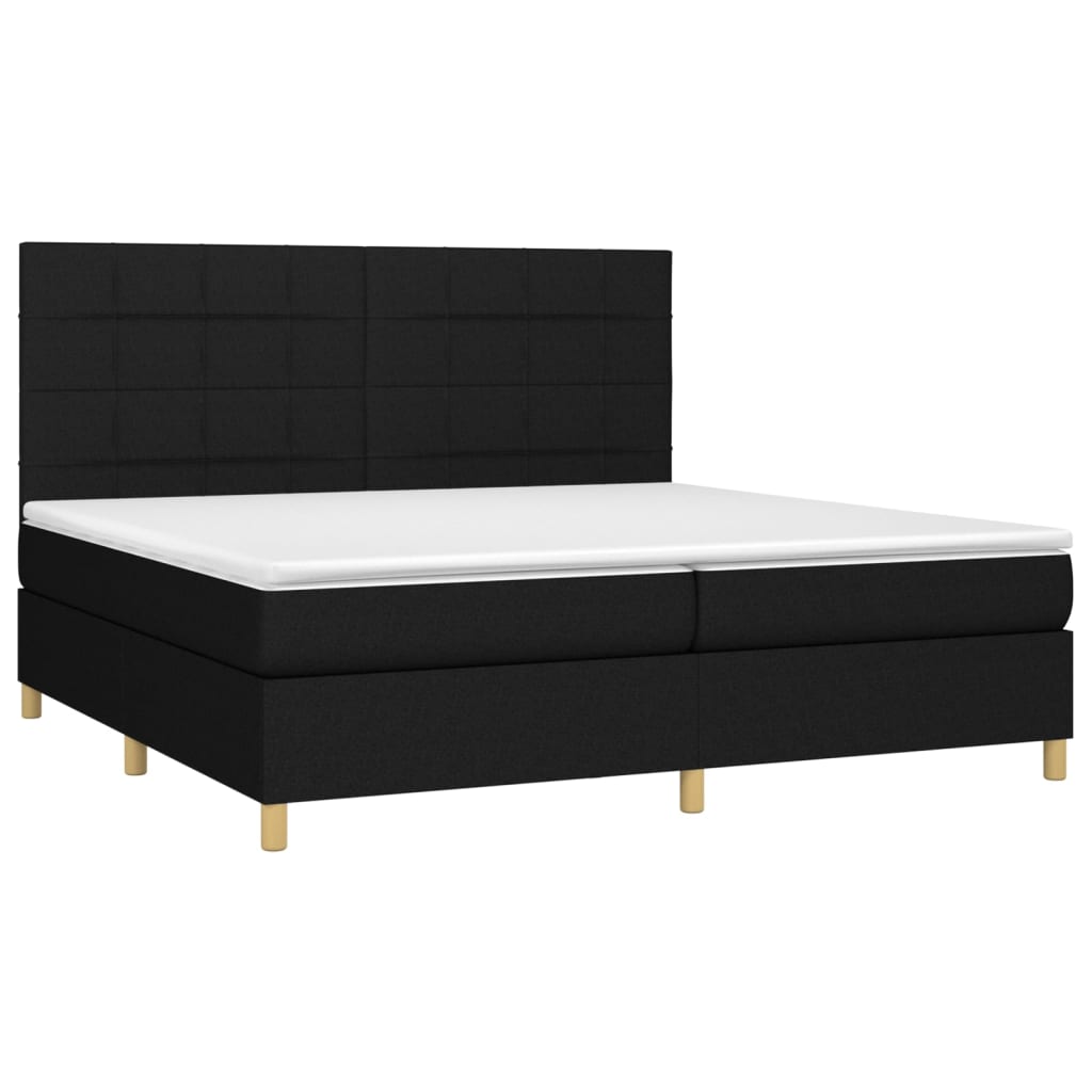 vidaXL Κρεβάτι Boxspring με Στρώμα & LED Μαύρο 200x200 εκ. Υφασμάτινο