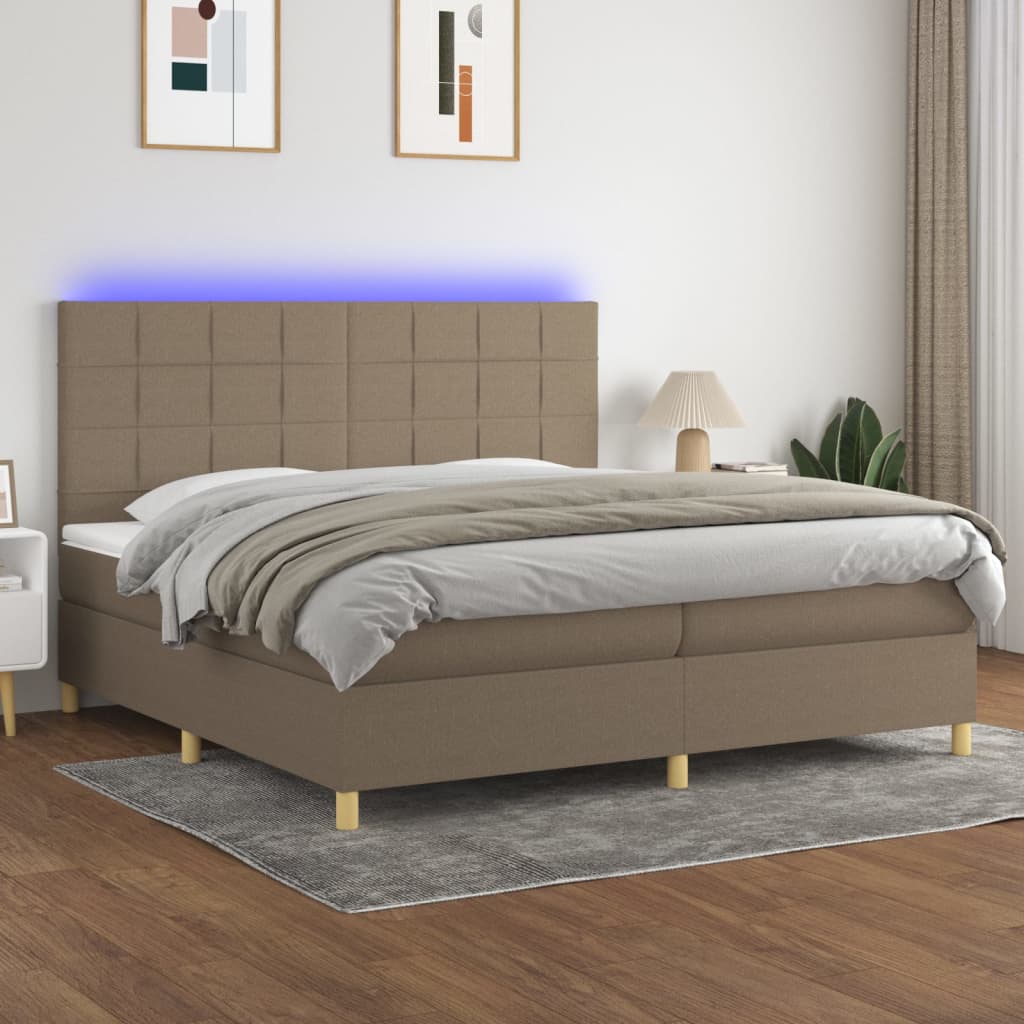 vidaXL Κρεβάτι Boxspring με Στρώμα & LED Taupe 200x200 εκ. Υφασμάτινο