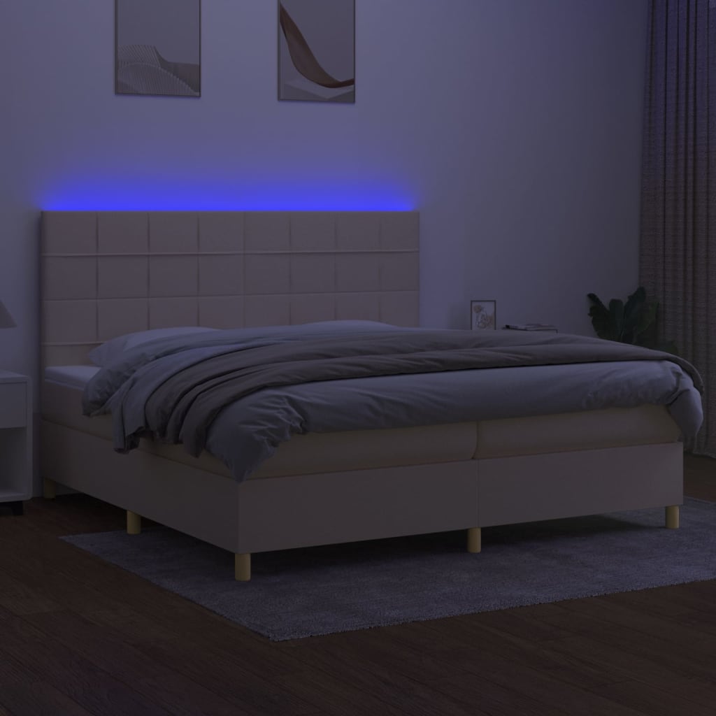 vidaXL Κρεβάτι Boxspring με Στρώμα & LED Κρεμ 200x200 εκ. Υφασμάτινο