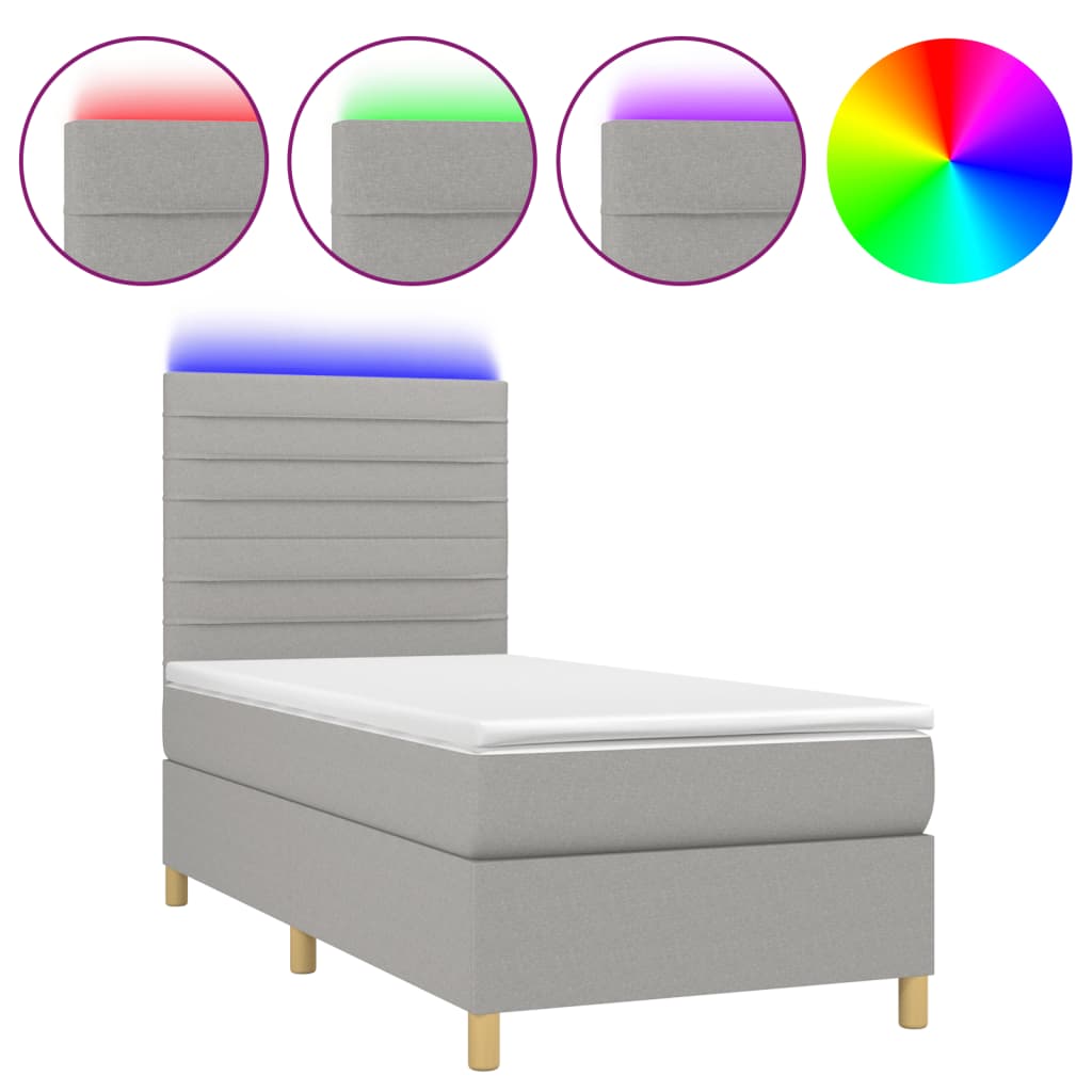 vidaXL Κρεβάτι Boxspring με Στρώμα & LED Αν.Γκρι 80x200 εκ. Υφασμάτινο