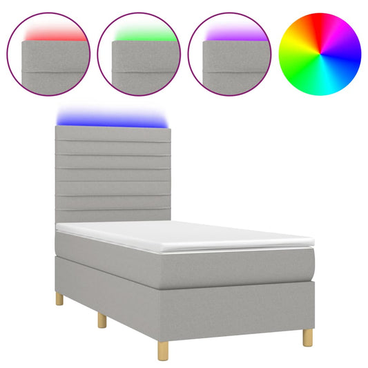 vidaXL Κρεβάτι Boxspring με Στρώμα & LED Αν.Γκρι 80x200 εκ. Υφασμάτινο
