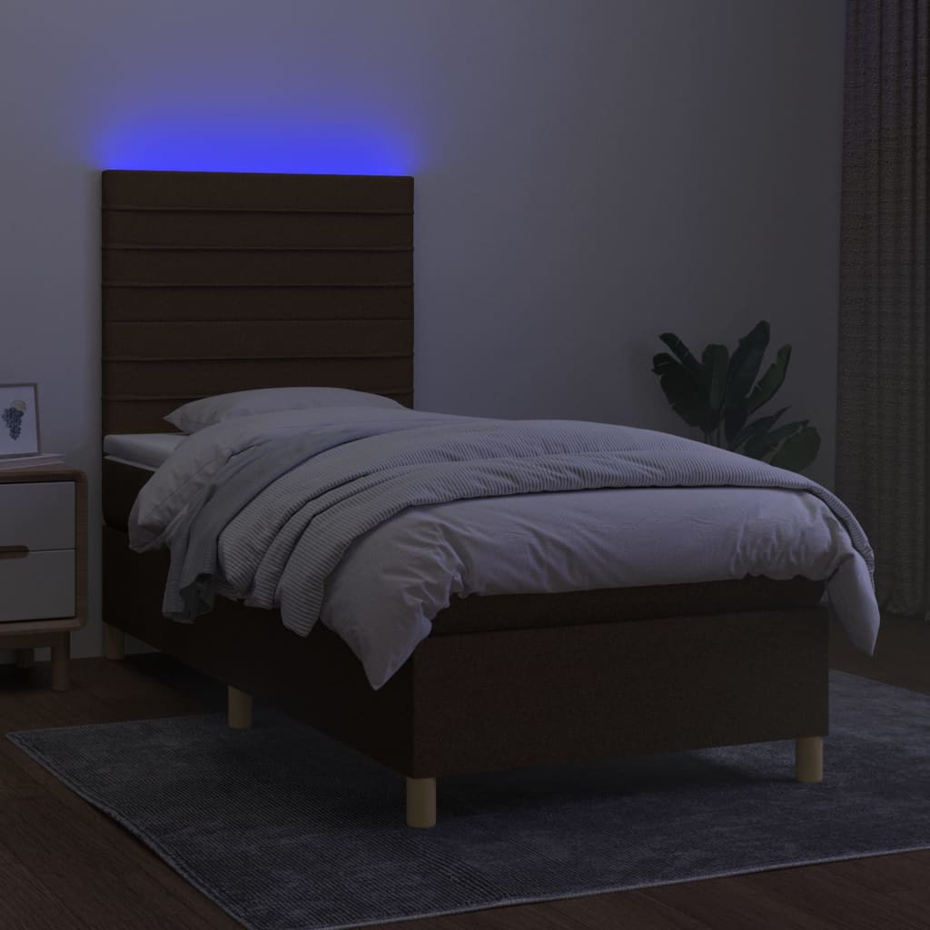 vidaXL Κρεβάτι Boxspring με Στρώμα & LED Σκ.Καφέ 80x200 εκ. Υφασμάτινο