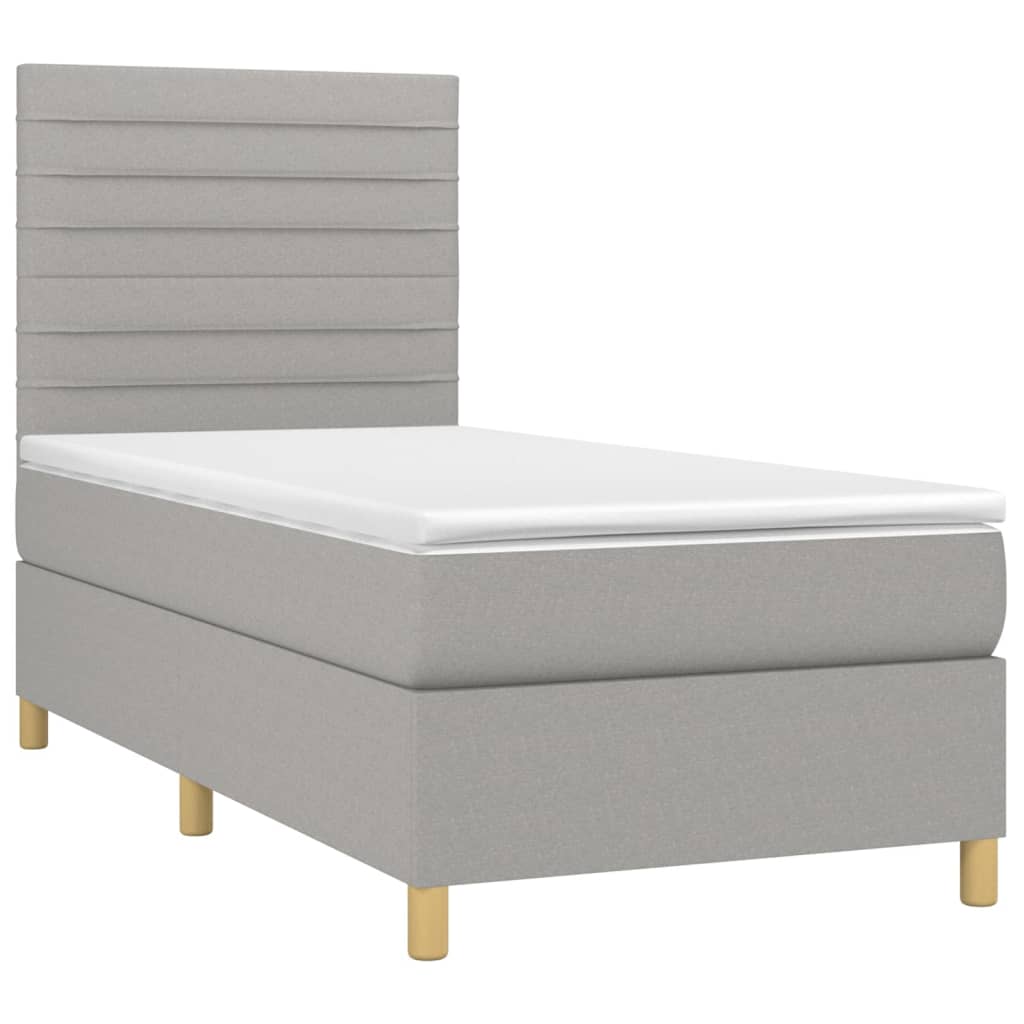 vidaXL Κρεβάτι Boxspring με Στρώμα & LED Αν.Γκρι 90x190 εκ. Υφασμάτινο