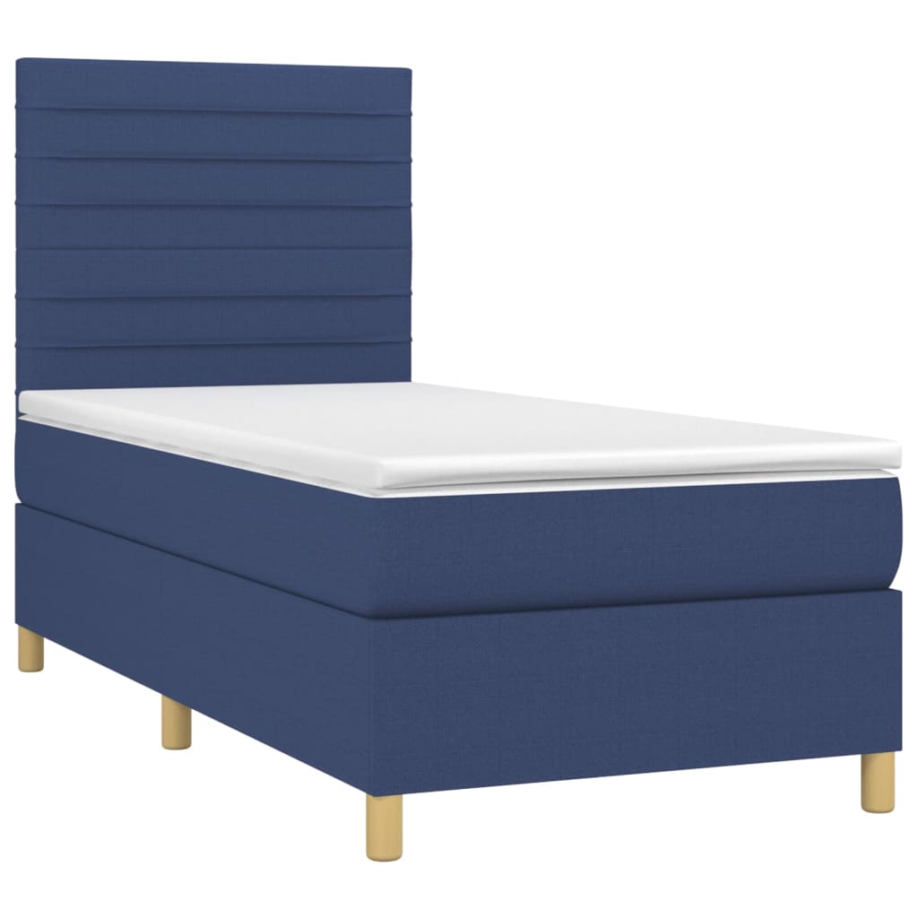 vidaXL Κρεβάτι Boxspring με Στρώμα & LED Μπλε 90x200 εκ. Υφασμάτινο