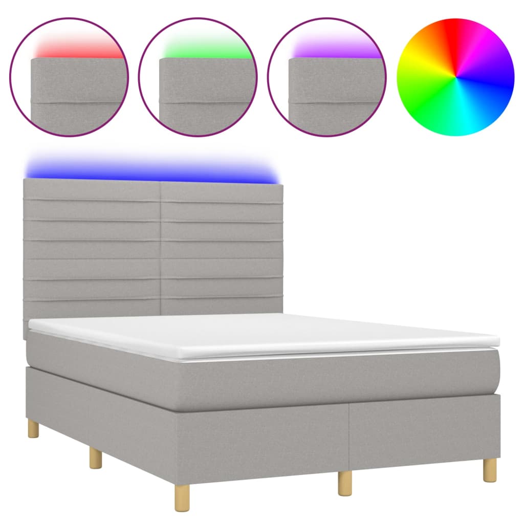 vidaXL Κρεβάτι Boxspring με Στρώμα & LED Αν.Γκρι 140x190εκ. Υφασμάτινο