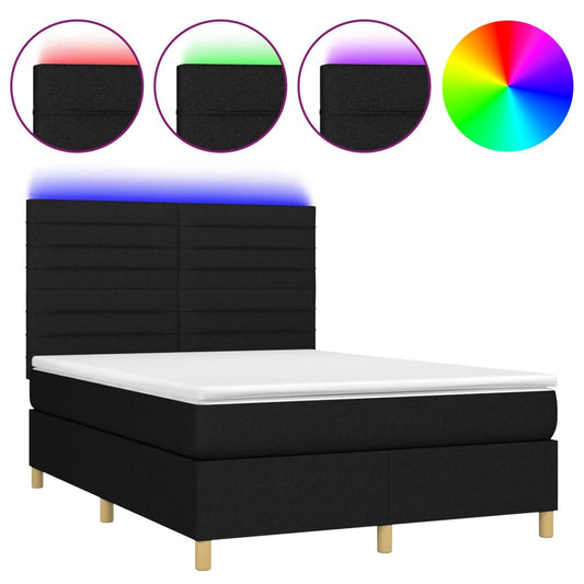 vidaXL Κρεβάτι Boxspring με Στρώμα & LED Μαύρο 140x190 εκ. Υφασμάτινο